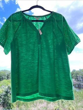 Lucky Brand top/blouse Green /Embroidered/ Summer/Beach/ NWT SIZE: L